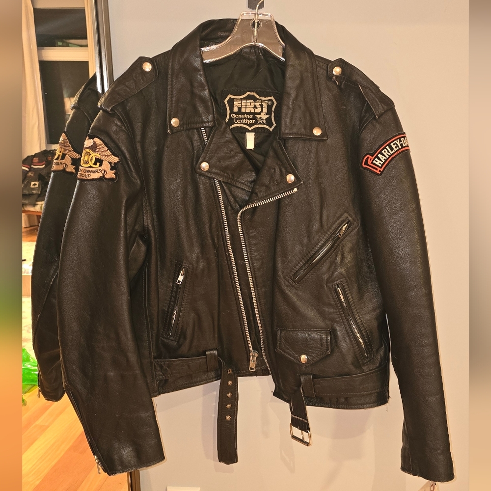 Vintage First Genuine Leather Men Motorcycle Biker Jacket Harley Davidson